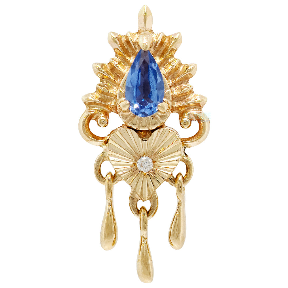 threadless: "Avec Moi" End with Dangles in Gold with Blue Sapphire & CZ