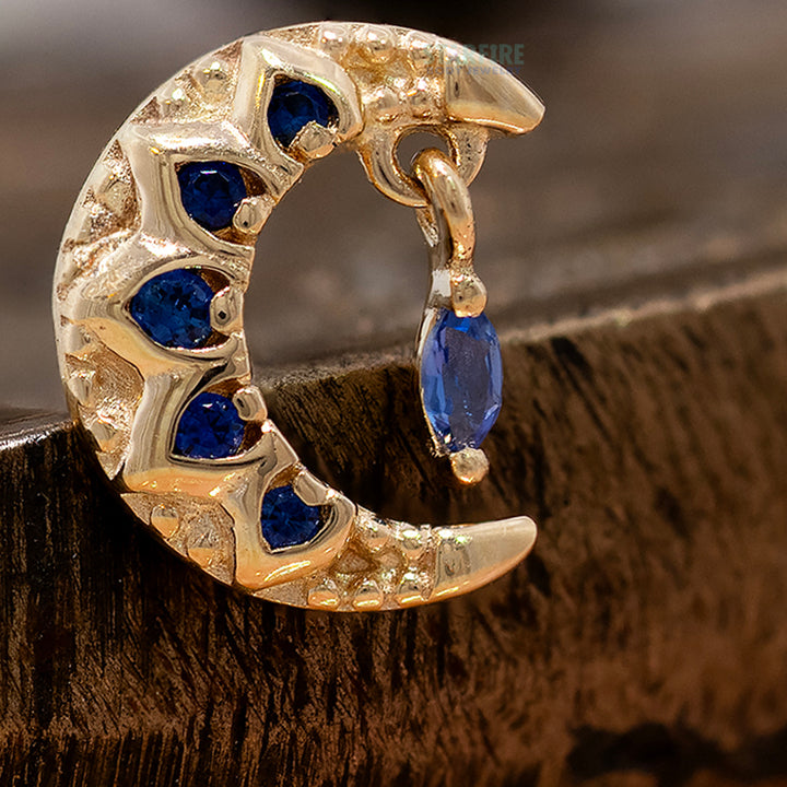 threadless: "Moroccan Moon" End with Dangle in Gold with Blue Sapphires