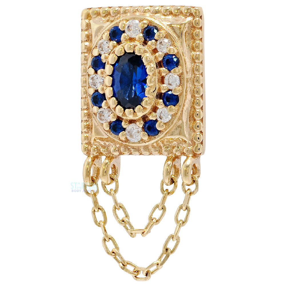 threadless: "Enchanted" End with Chains in Gold with Blue Sapphire & CZ's