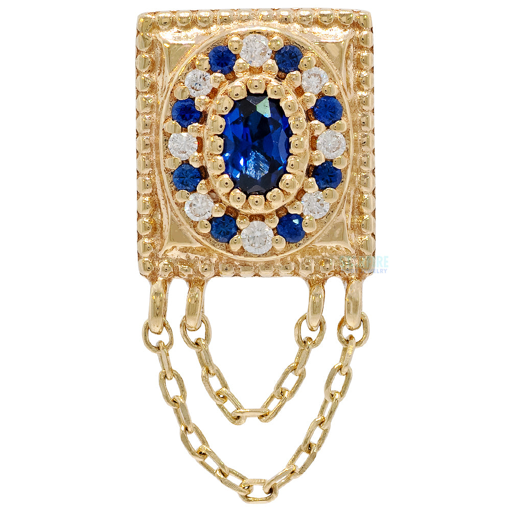 threadless: "Enchanted" End with Chains in Gold with Blue Sapphire & CZ's