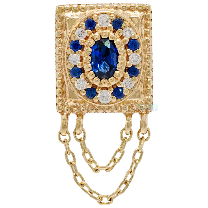 threadless: "Enchanted" End with Chains in Gold with Blue Sapphire & CZ's