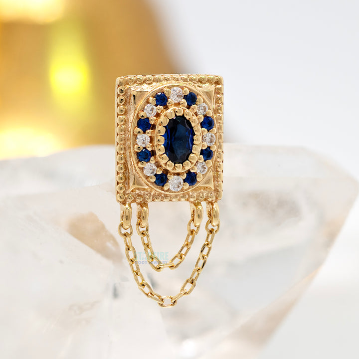 threadless: "Enchanted" End with Chains in Gold with Blue Sapphire & CZ's