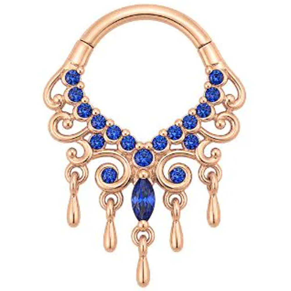 "Anais" Hinge Ring / Clicker in Gold with Blue Sapphires