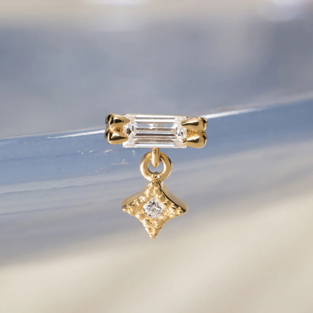 threadless: "Fable" End with Dangle in Gold with Moissanite