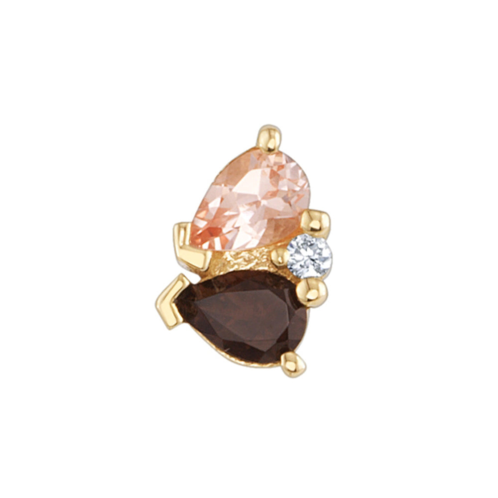 "Outcast" Threaded End in Gold & Platinum with Chatham Champagne Sapphire, Smoky Quartz & Diamond