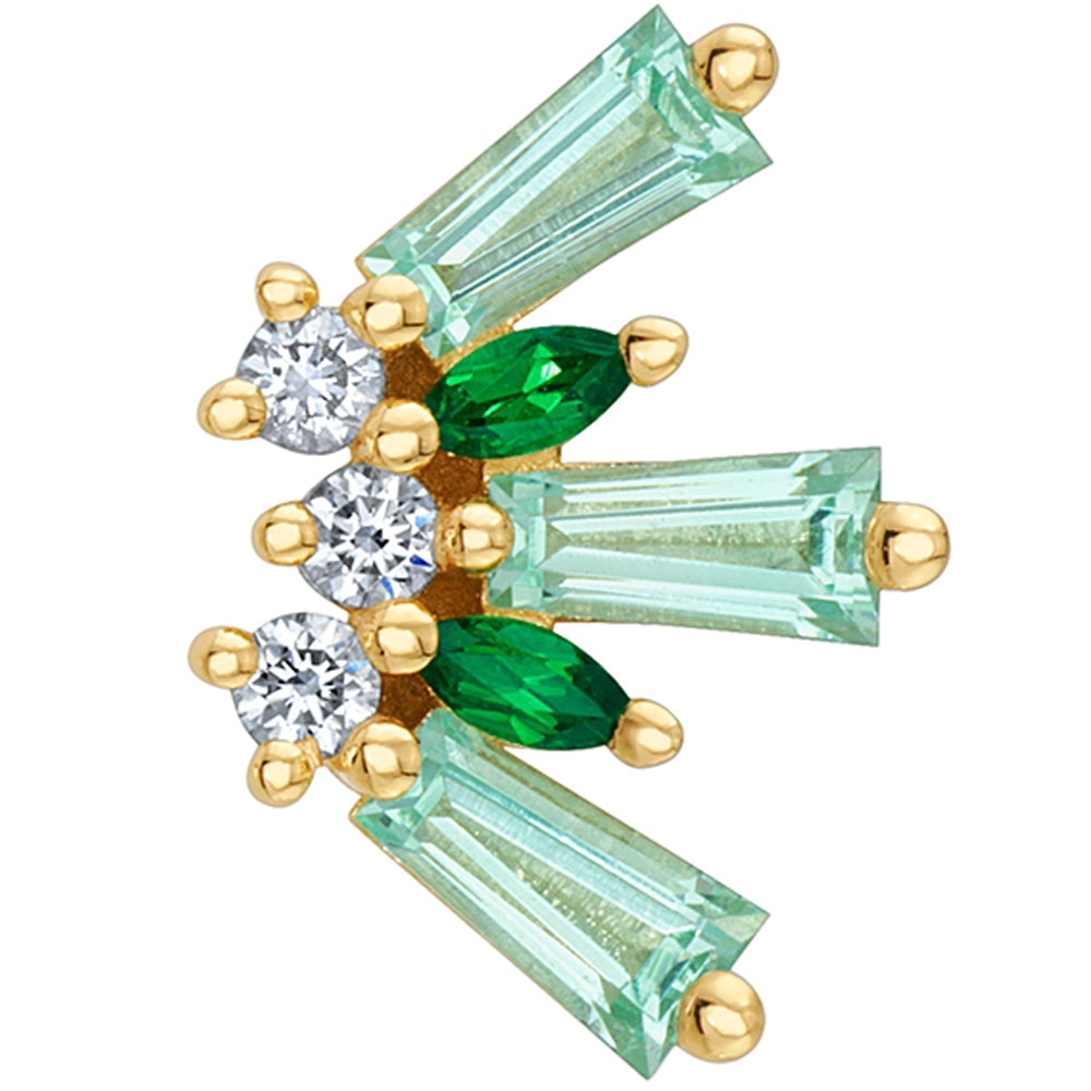 "De Leon" Threaded End in Gold & Platinum with Mint Beryl, Chrome Tsavorite & Diamonds