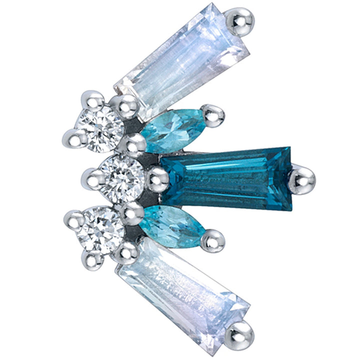 "De Leon" Threaded End in Gold & Platinum with Rainbow Moonstone, London Blue Topaz, Swiss Blue Topaz & DIAMONDS