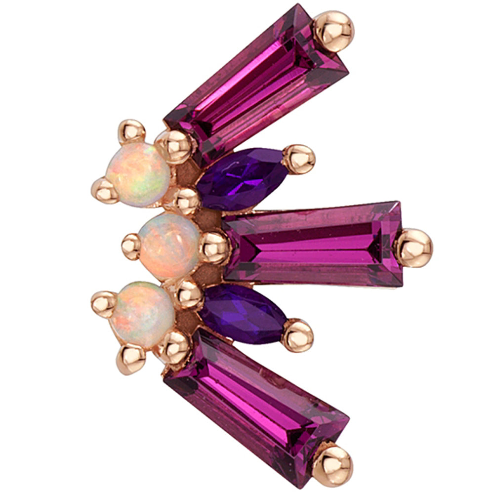 "De Leon" Threaded End in Gold & Platinum with Rhodolite, Amethyst & Genuine White Opals