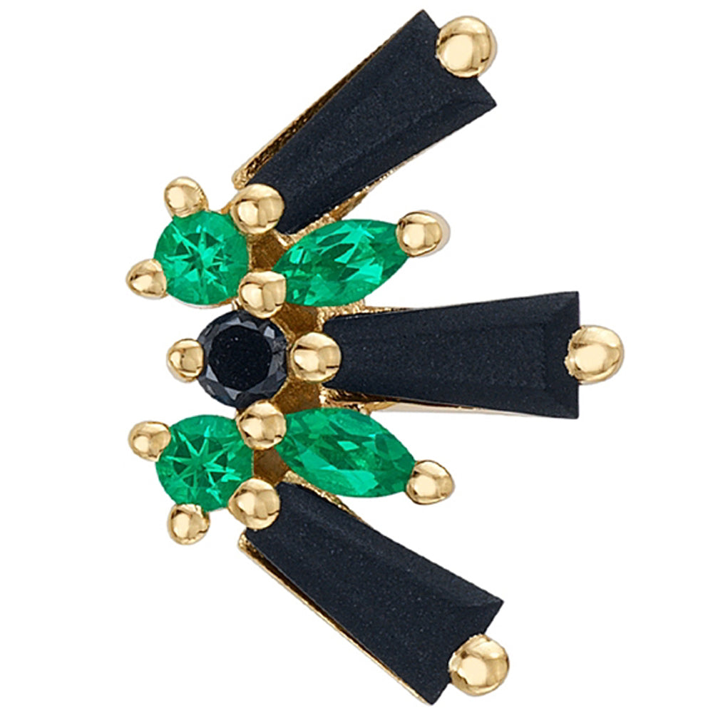 "De Leon" Threaded End in Gold & Platinum with Sandblasted Onyx, Chatham Emerald & Black Diamond