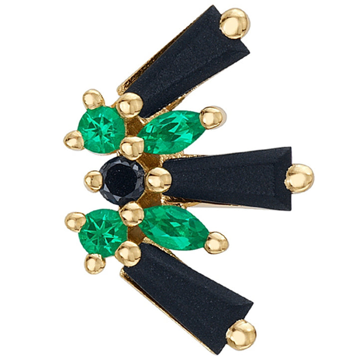 "De Leon" Threaded End in Gold & Platinum with Sandblasted Onyx, Chatham Emerald & Black Diamond
