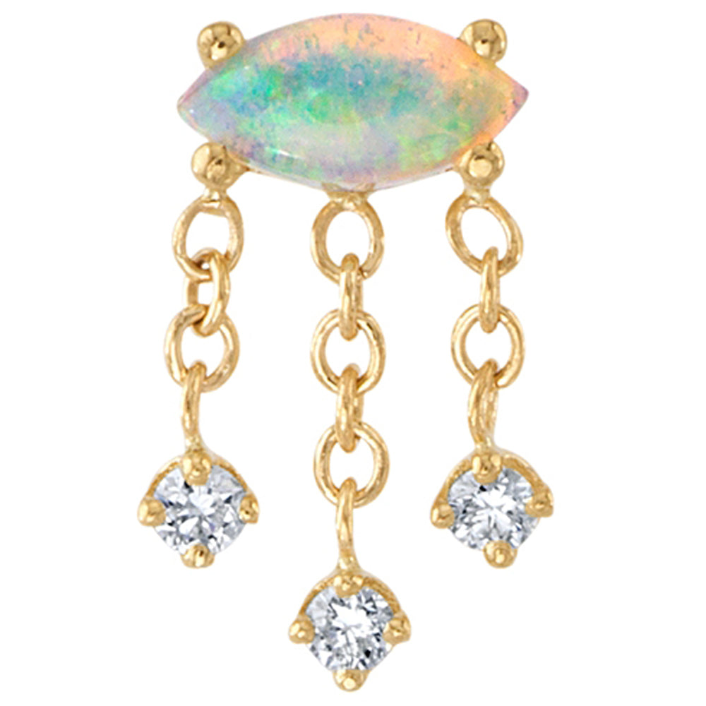 "Harper" Threaded End in Gold & Platinum with Genuine White Opal & DIAMONDS
