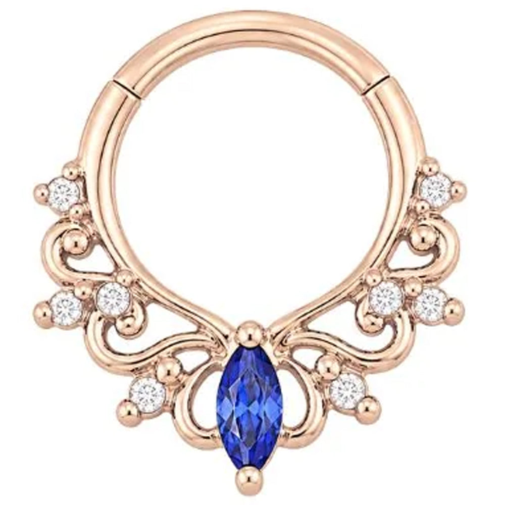 "Anoora" Hinge Ring / Clicker in Gold with Blue Sapphire & CZ's