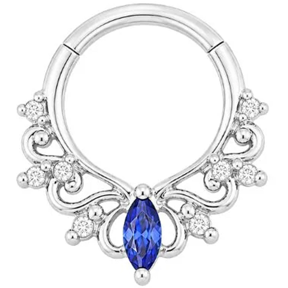 "Anoora" Hinge Ring / Clicker in Gold with Blue Sapphire & CZ's