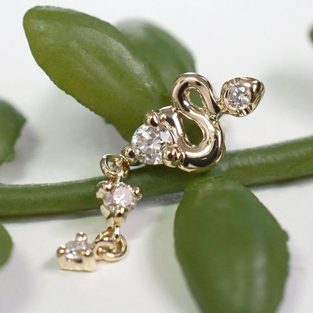 threadless: Viper Mini End with Dangle in Gold with Diamonds
