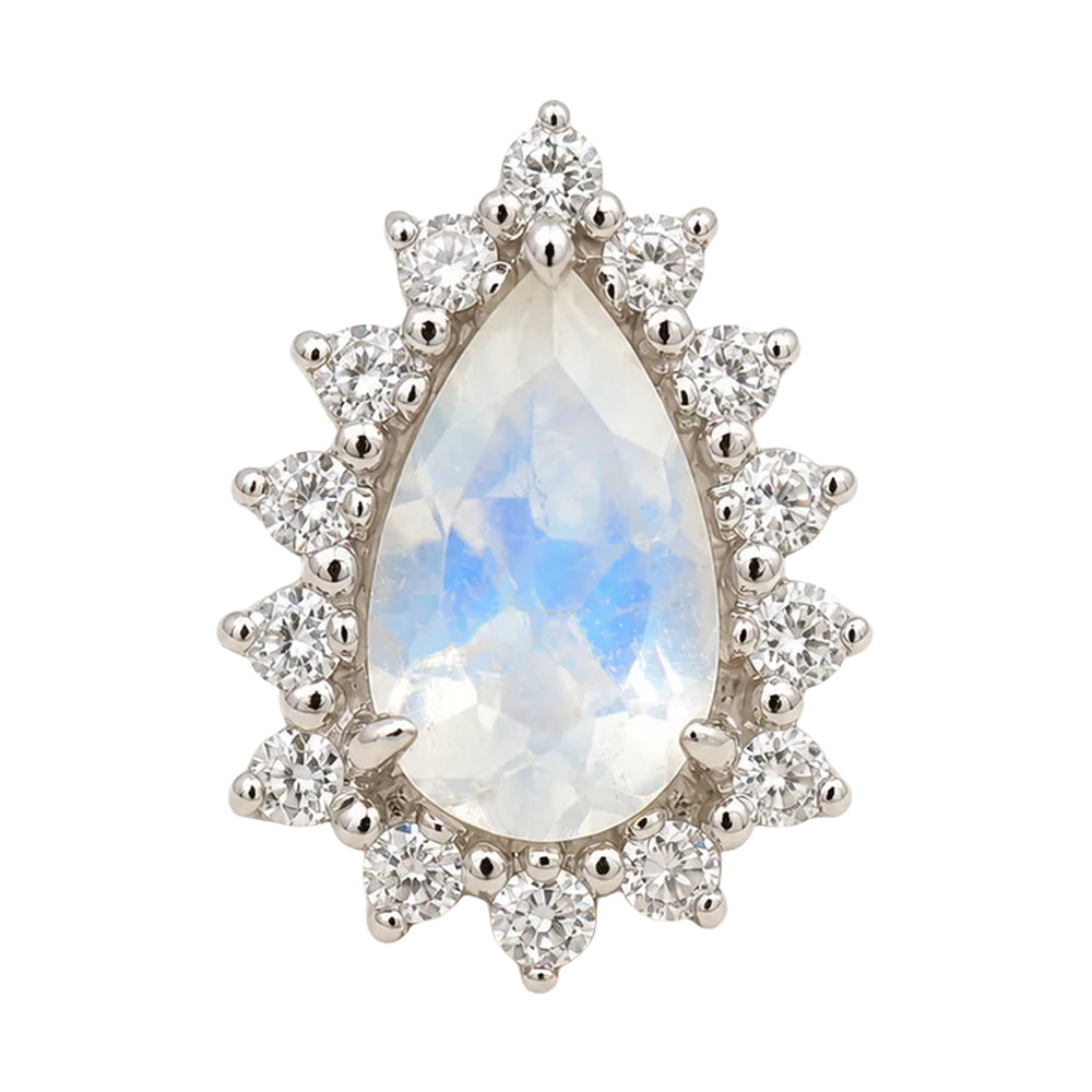 threadless: Faceted Pear Halo End in Gold with Moonstone & Diamonds
