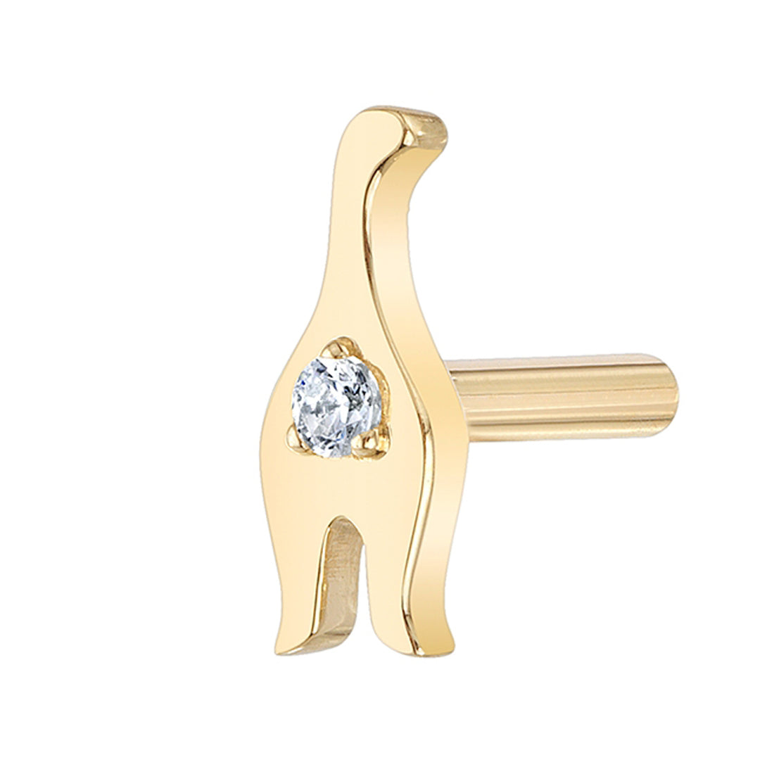 threadless: Gold & Platinum Flatback / Labret Post / Straight Barbell End with Fixed Feline Behind with White CZ