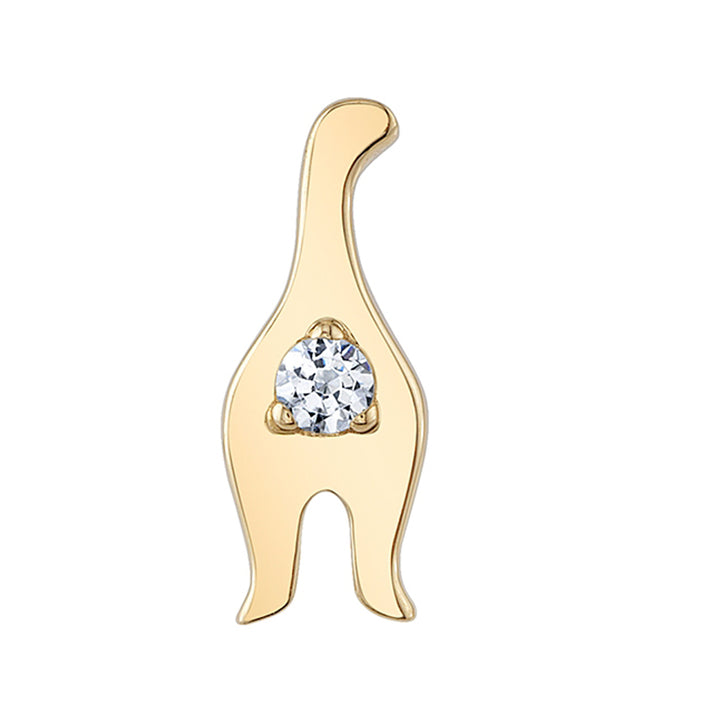 threadless: Gold & Platinum Flatback / Labret Post / Straight Barbell End with Fixed Feline Behind with White CZ