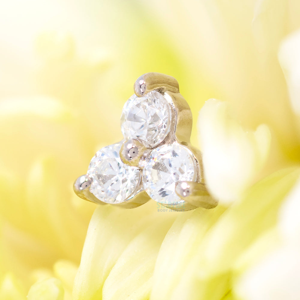 2mm Faceted CZ's Trinity Threaded End in Gold