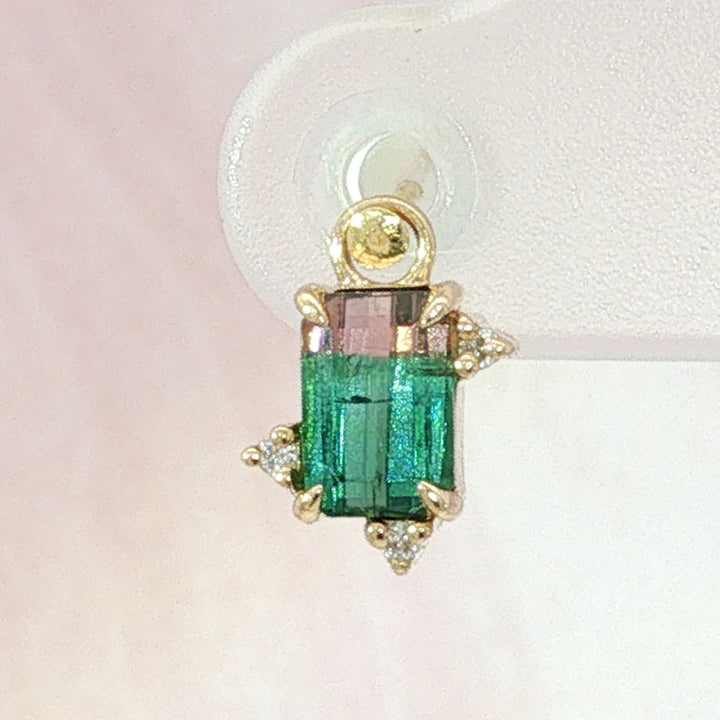 Watermelon Tourmaline with Diamond Accents Charm in Gold
