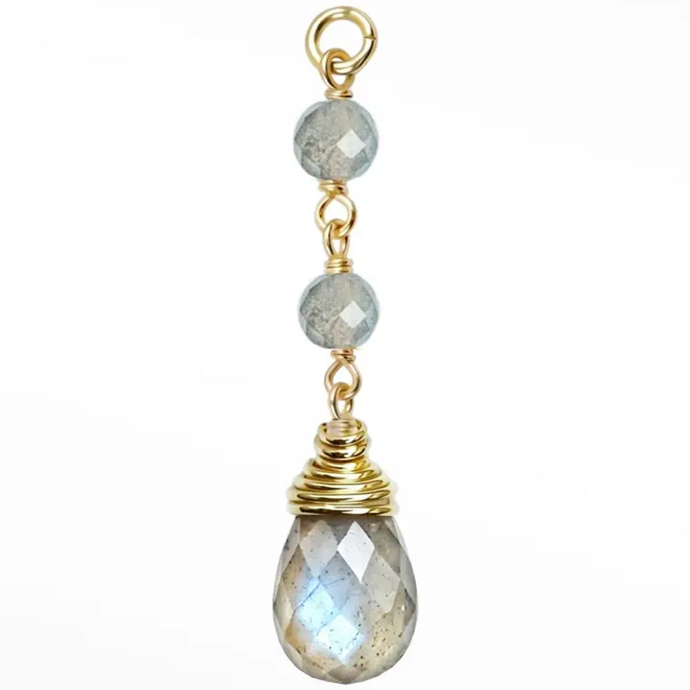 "Raindrop 2" Chain Charm in Gold with Natural Gemstones