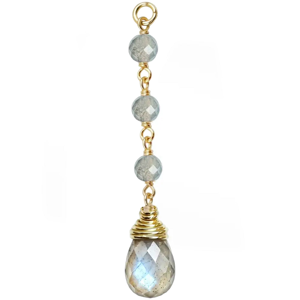 "Raindrop 3" Chain Charm in Gold with Natural Gemstones