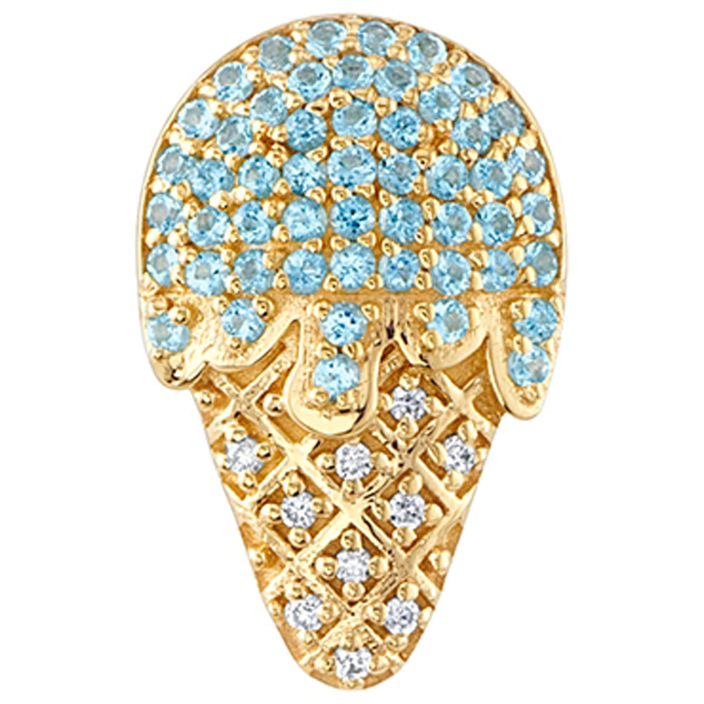 Micro Pave Ice Cream Cone Threaded End in Gold & Platinum with Swiss Blue Topaz & Diamonds