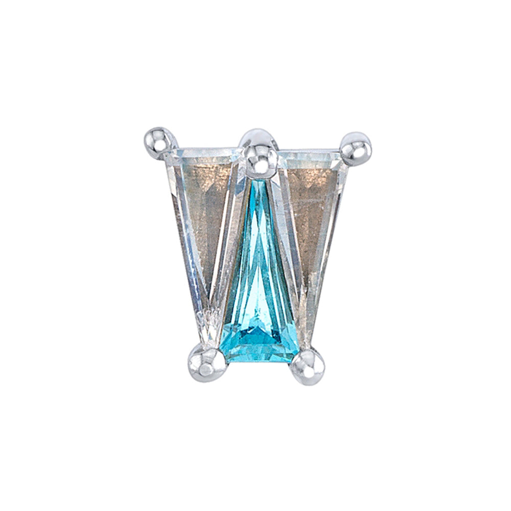 "Motley" Threaded End in Gold & Platinum with Rainbow Moonstone & Swiss Blue Topaz