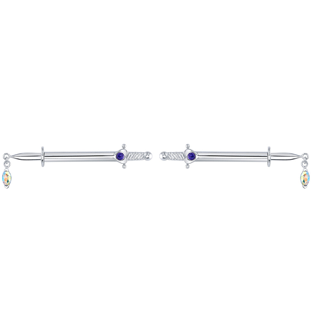 "Unicorn Blood" Forward Facing Nipple Barbells in Gold & Platinum with Midnight Topaz & Mercury Mist Topaz