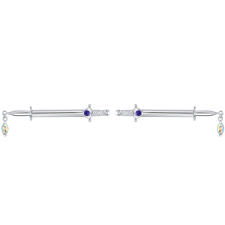 "Unicorn Blood" Forward Facing Nipple Barbells in Gold & Platinum with Midnight Topaz & Mercury Mist Topaz