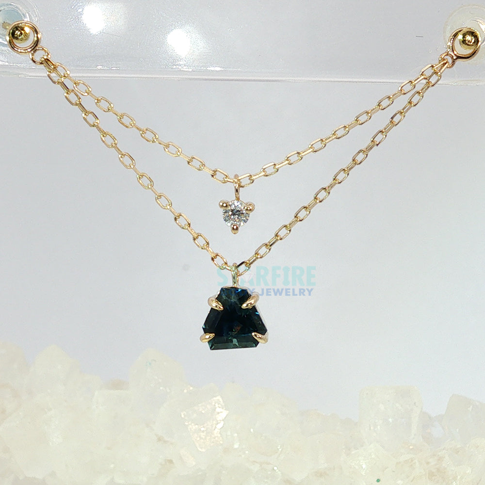 Double Chain Attachment in Gold with Freeform Bi-Color Sapphire and Diamond