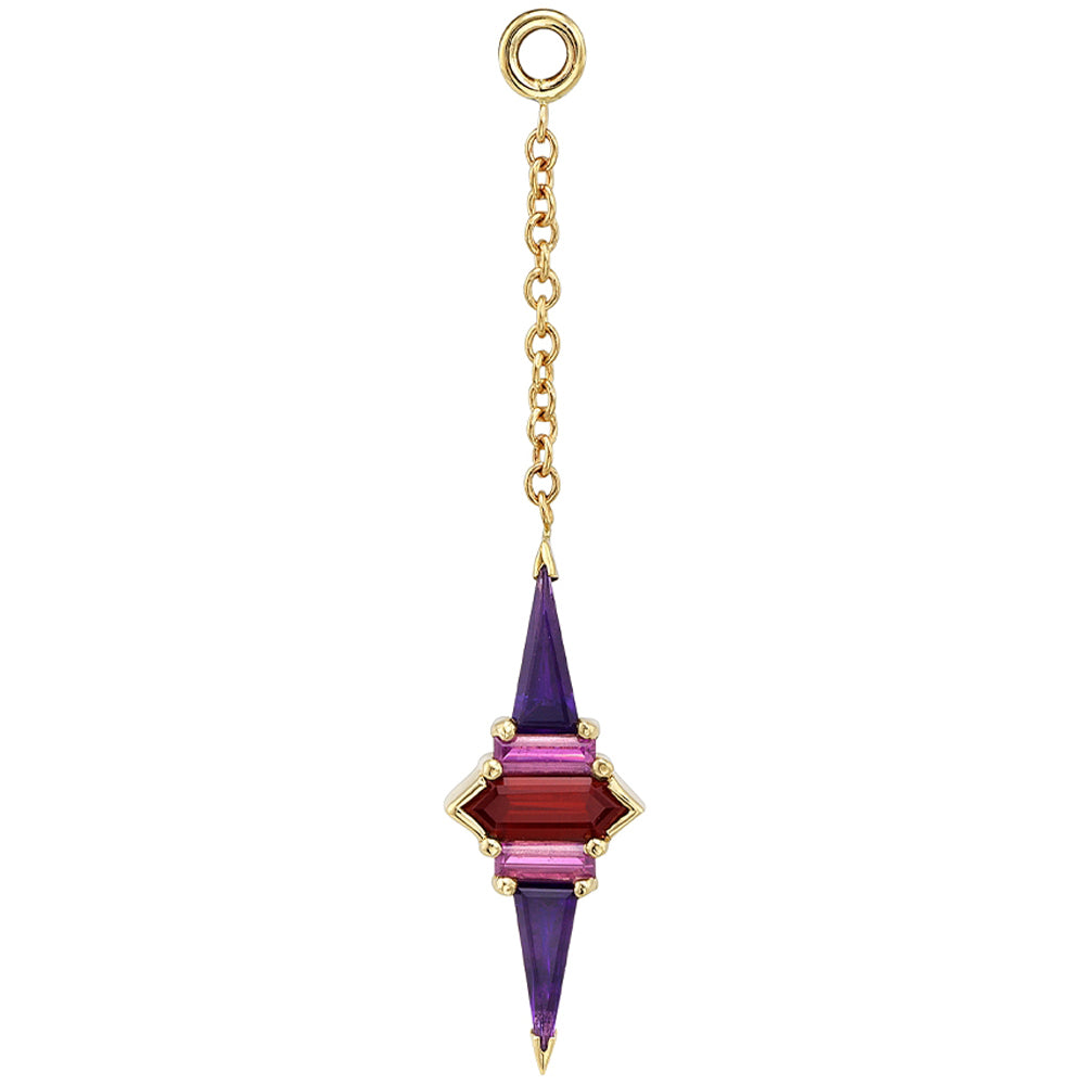 "Penance" Charm in Gold & Platinum with Garnet, Rhodolite & Amethyst