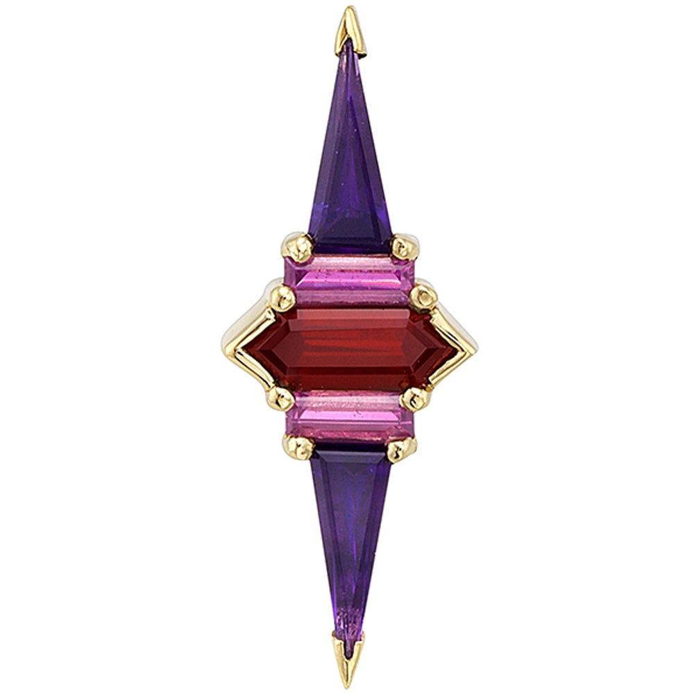 "Penance" Threaded End in Gold & Platinum with Garnet, Rhodolite & Amethyst