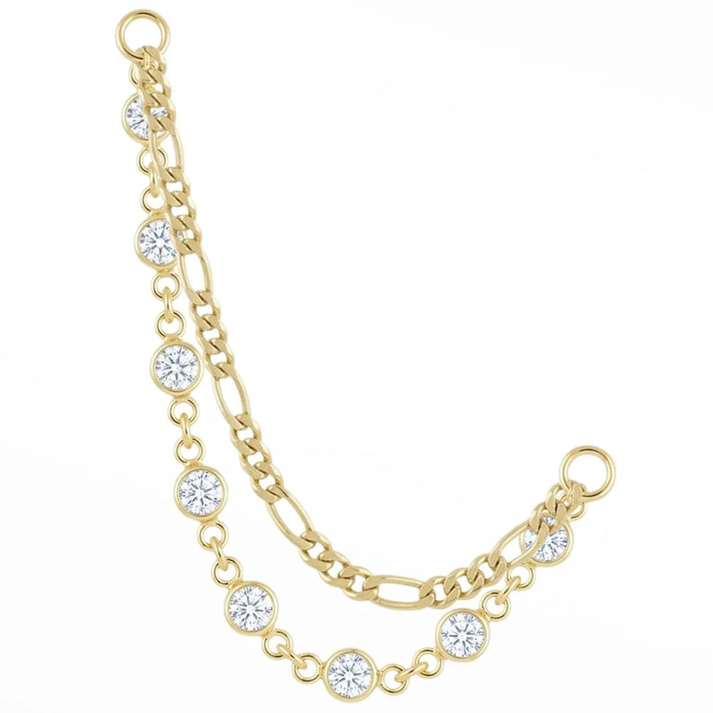 "Double Decker" Figaro Chain Attachment in Gold with Diamonds