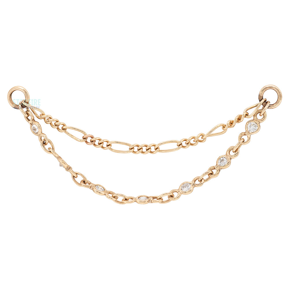 "Double Decker" Figaro Chain Attachment in Gold with Diamonds