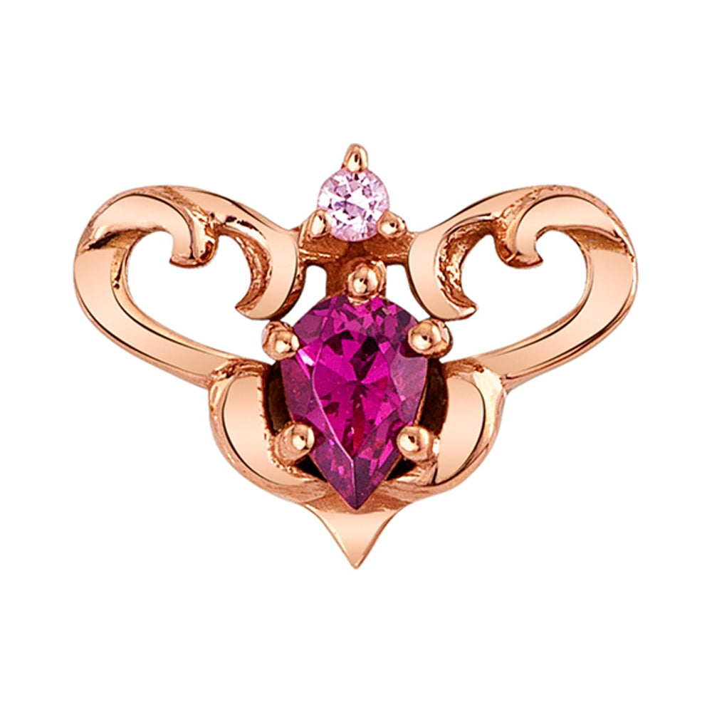 "More Than Yesterday" Threaded End in Gold & Platinum with Rhodolite & Light Pink Sapphire
