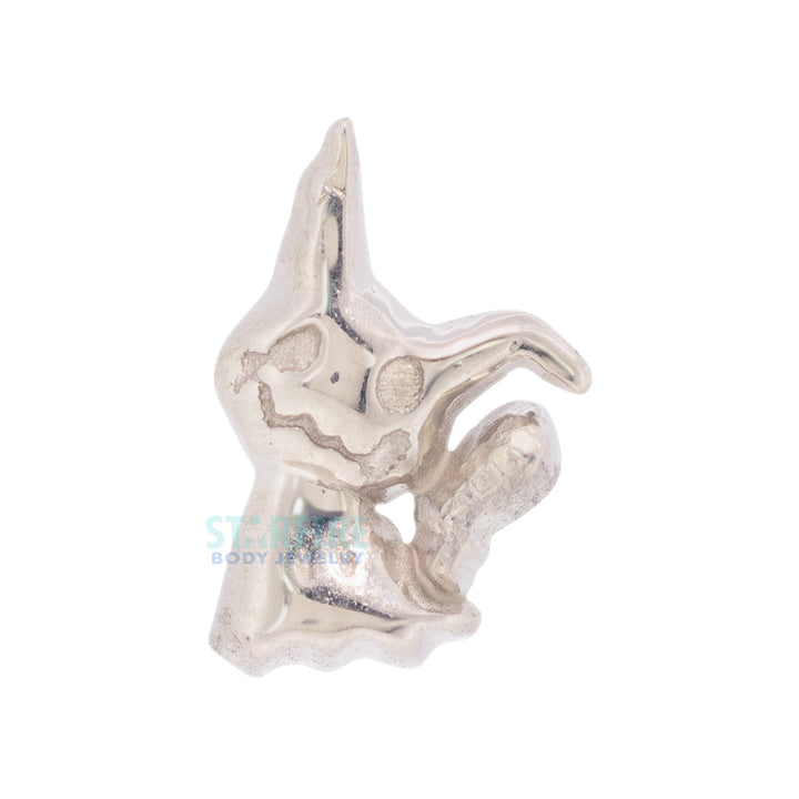 Front view of Kiwi Jewelry 15K solid gold Mimikyu Pokemon threadless piercing end on white