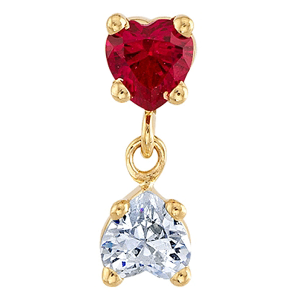 "Better Half" Threaded End in Gold & Platinum with Synth Red & White CZ