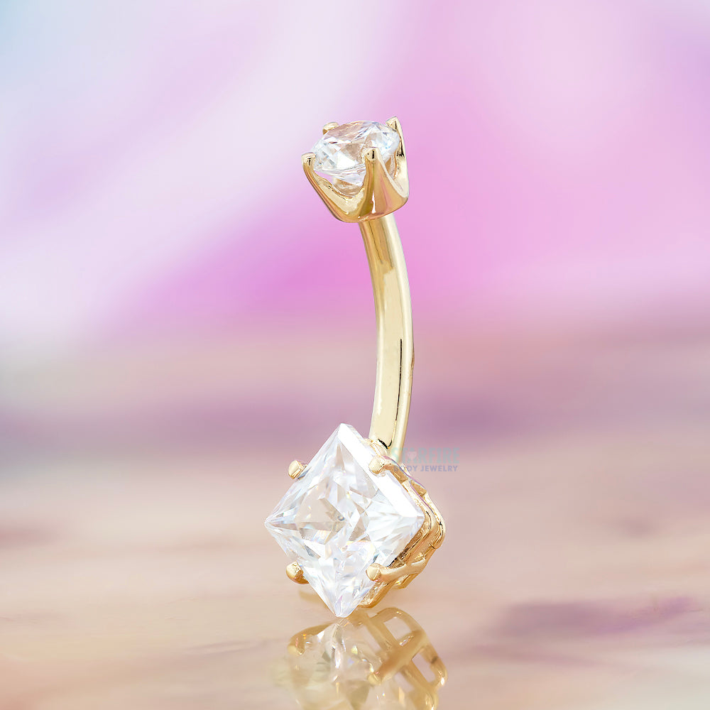 “Princess” Faceted Gem Navel Curve in Gold