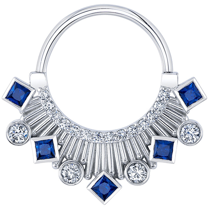 "Elsa" Hinge Ring in Gold & Platinum with Diamond & Blue Sapphires