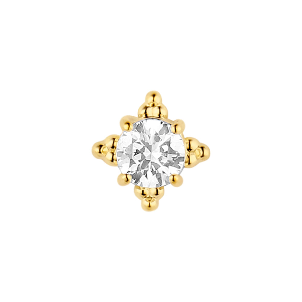 Brilliant white cz gemstone in Industrial Strength Mamma Mia threaded end in 18k yellow gold