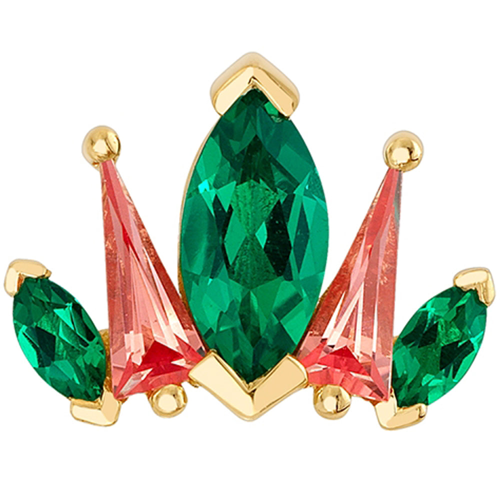 "Grimmerie" Threaded End in Gold & Platinum with Emerald & Padparadscha Sapphires