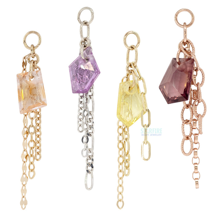 Rose Cut Cathedral Orange Sapphire Chain Charm in Gold