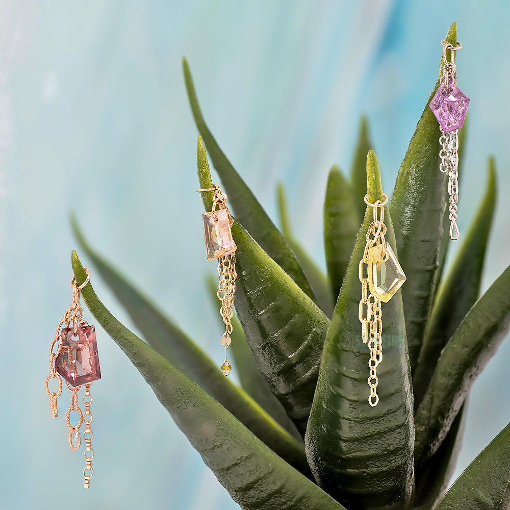 Rose Cut Cathedral Orange Sapphire Chain Charm in Gold