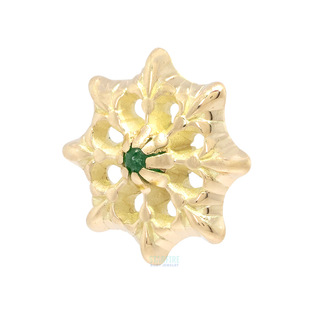 threadless: Eight Point Flower End in Gold with Emerald Cabochon