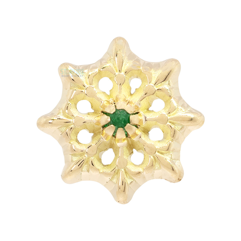threadless: Eight Point Flower End in Gold with Emerald Cabochon