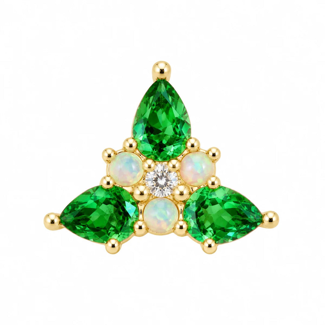 threadless: "Vesper" End in Gold with Tsavorite Garnet, Opal & Diamond