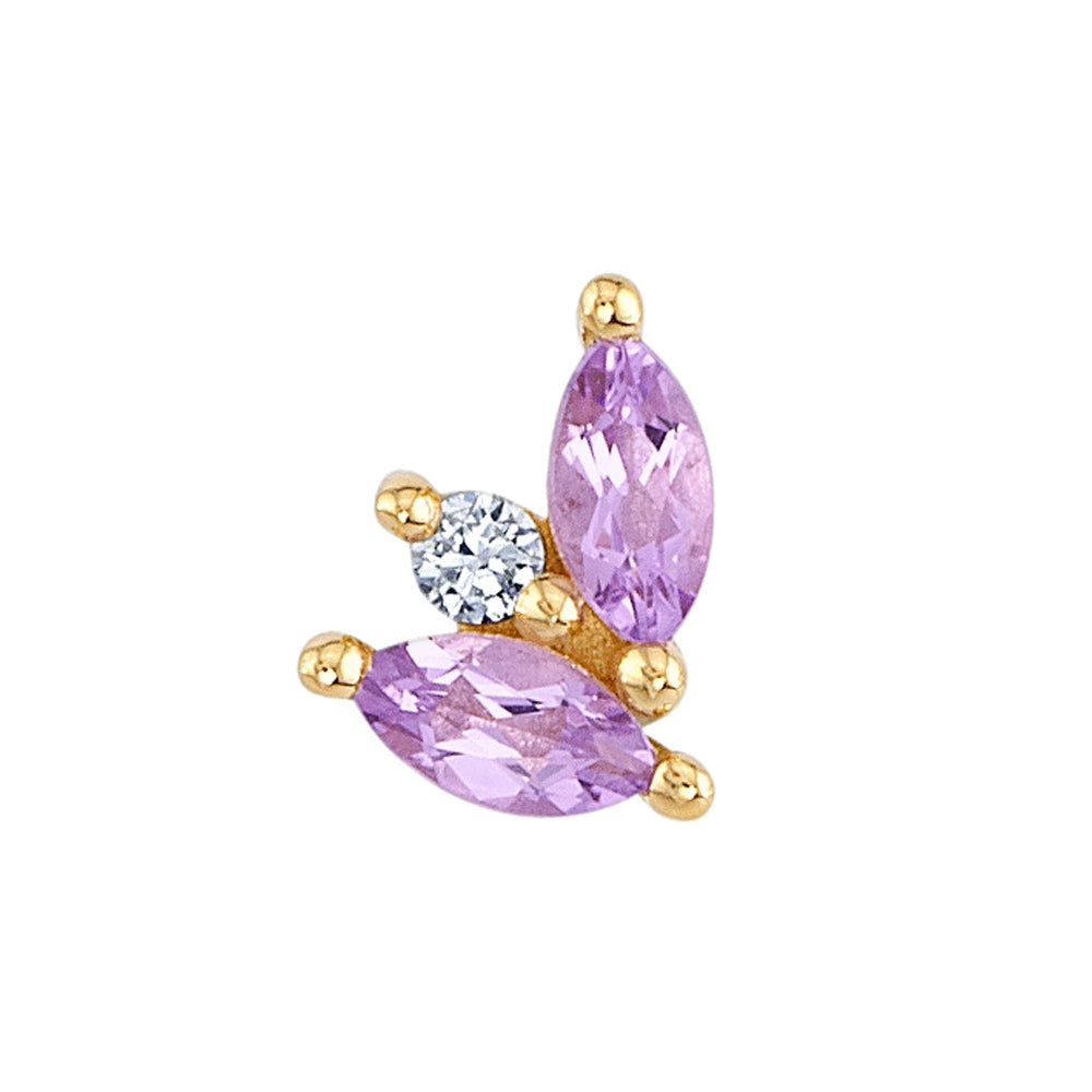 "Paris" Threaded End in Gold & Platinum with Light Amethyst & DIAMOND