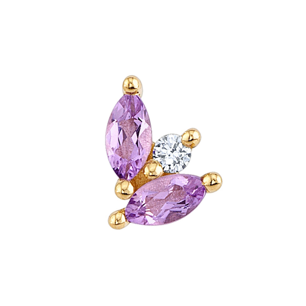 "Paris" Threaded End in Gold & Platinum with Light Amethyst & DIAMOND