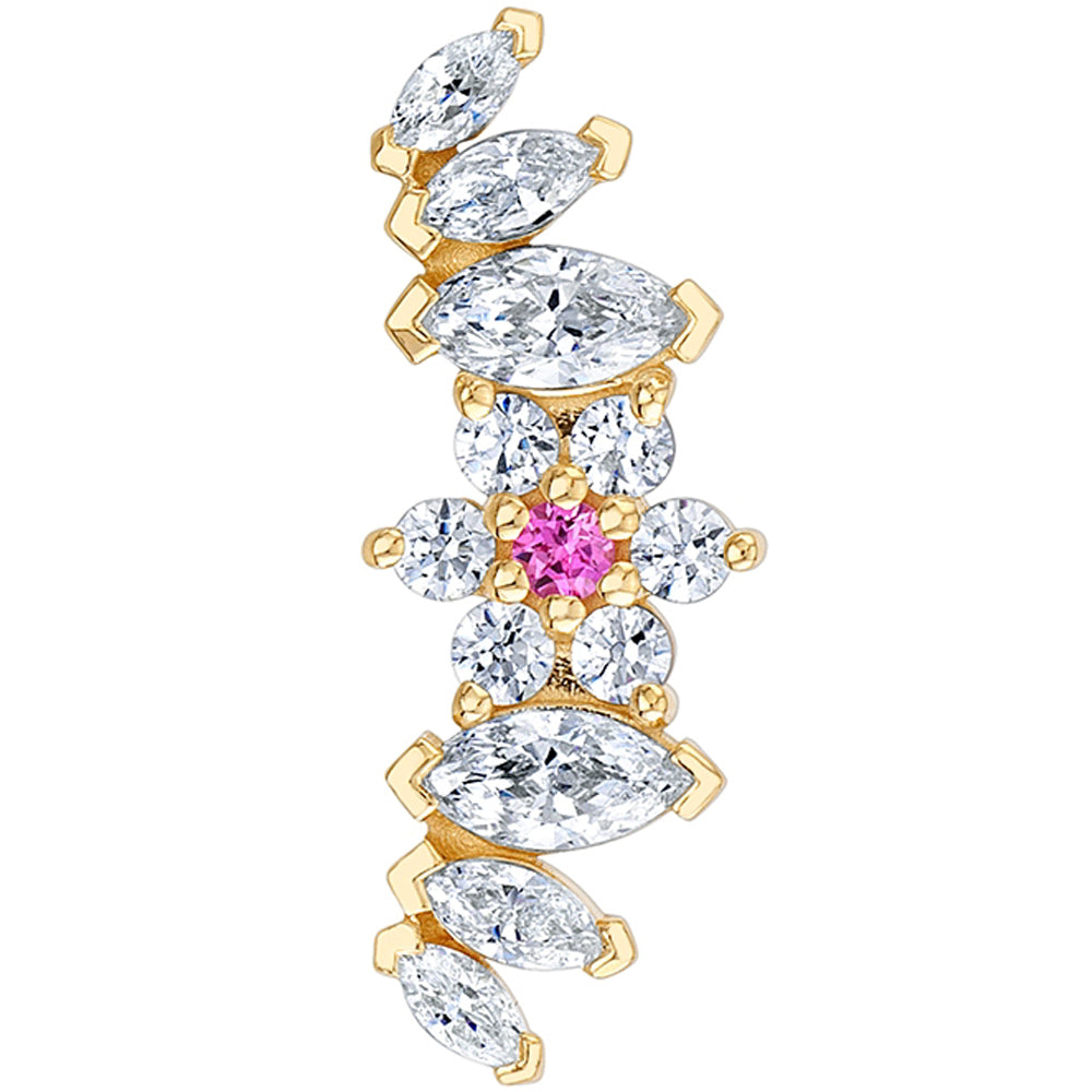 "Monique" Threaded End in Gold & Platinum with White CZ & Chatham Pink Sapphire