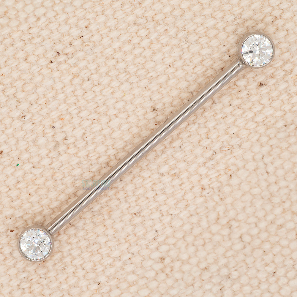 Bezel-Set Brilliant Cut Side-Set Industrial Barbell - CZ – Cubic Zirconia (14 ga. 1 1/4")